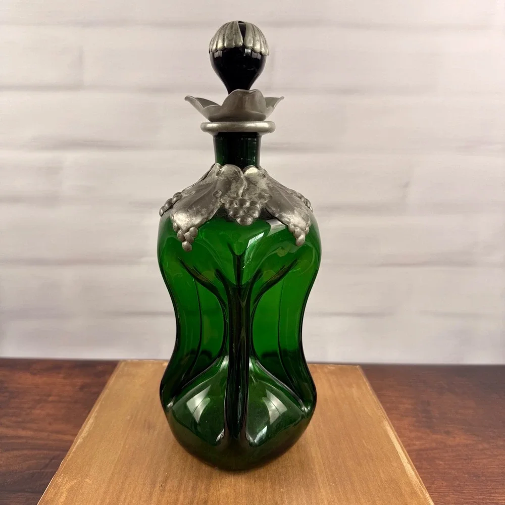Holmegaard Jacob Bang Kluk Kluk Green Glass Decanter Pewter Grapes Denmark